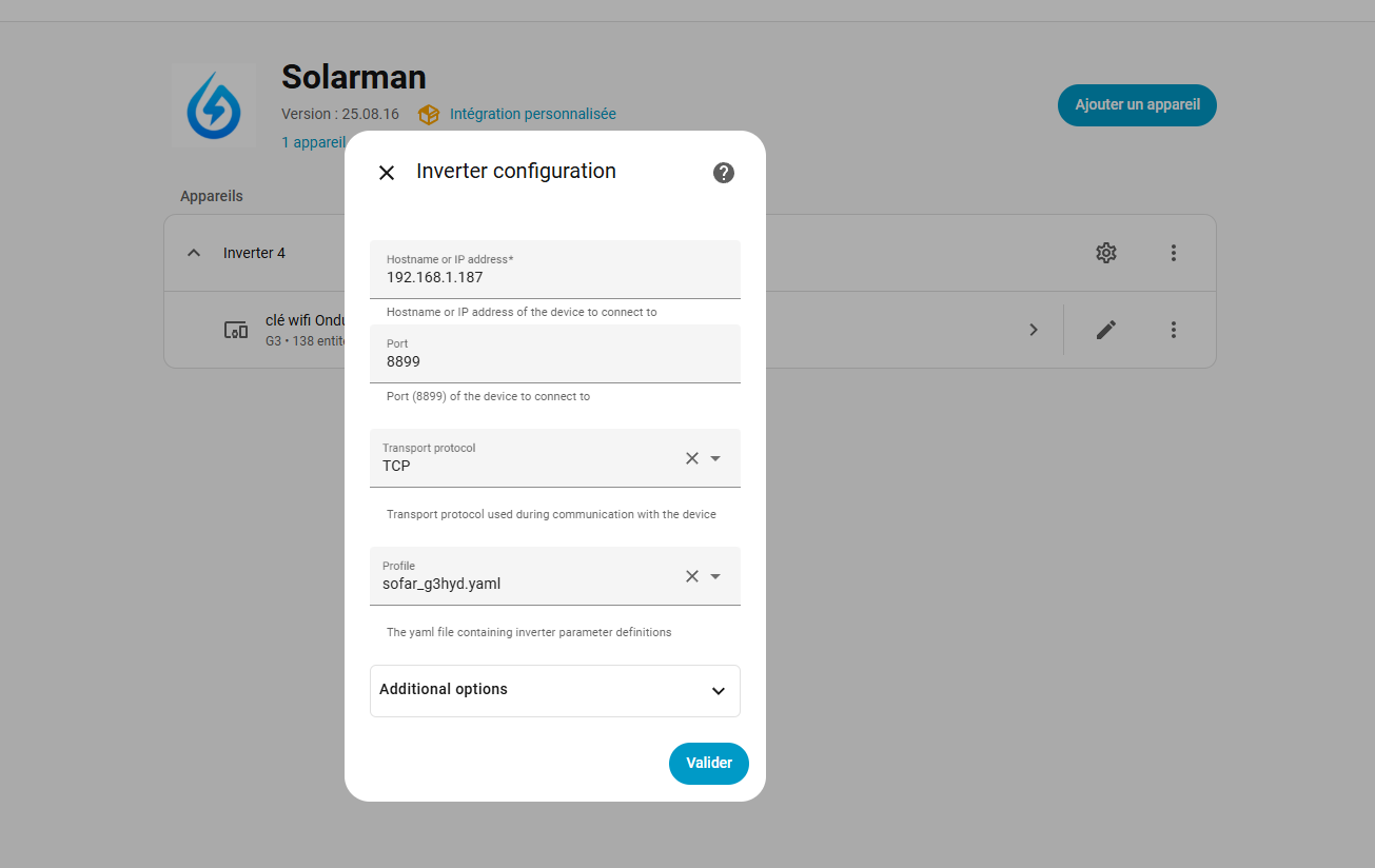 Config inverter Solarman — IP et port